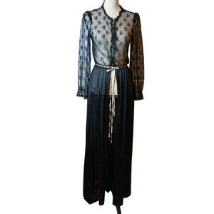 VTG LaFemme By Vanity Fair Black Sheer Lace Robe Size 34 Old Hollywood Sexy #i11